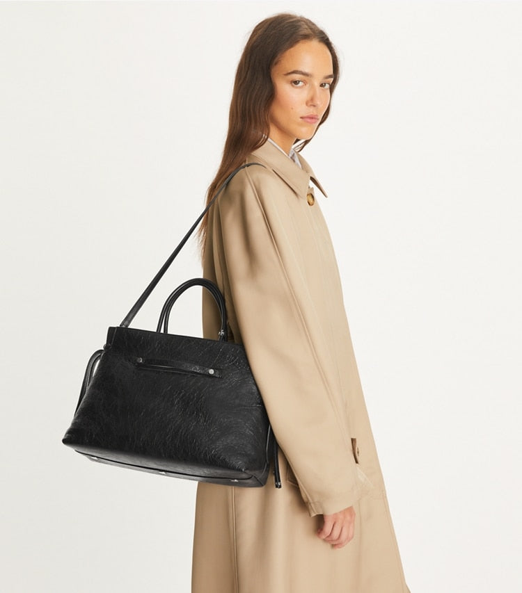 Tory Burch Large Mercer Distressed Satchel Black