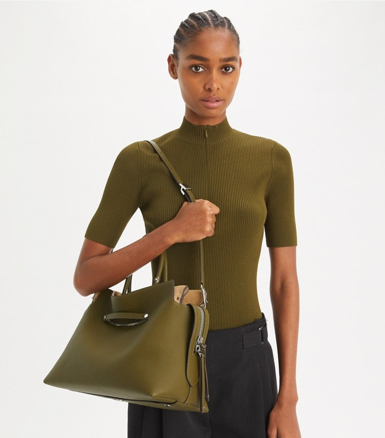 Tory Burch Large Mercer Pebbled Satchel Leccio