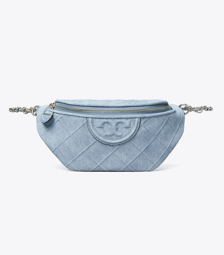 Tory Burch Fleming Soft Denim-Print Suede Belt Bag Denim