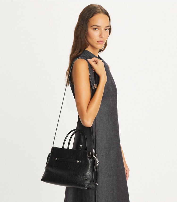 Tory Burch Mercer Distressed Satchel Black