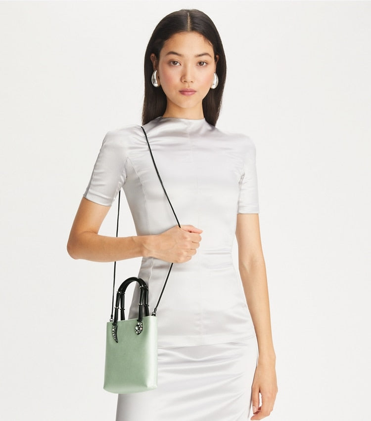 Tory Burch Mini Satin Snake Handle Tote Mint
