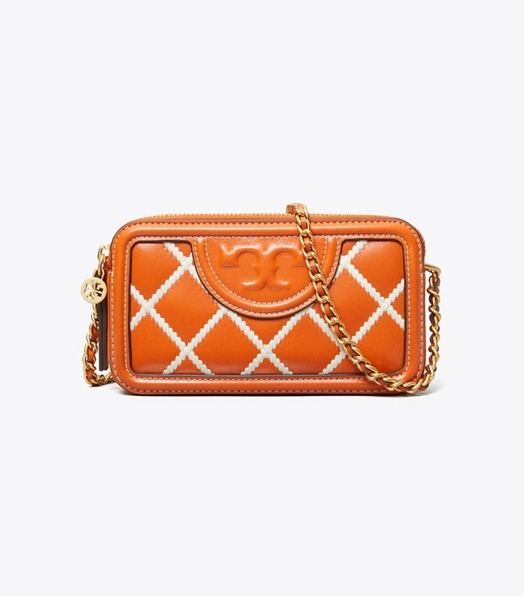 Tory Burch Fleming Pop Quilt Double-Zip Mini Bag SPRING SPICE