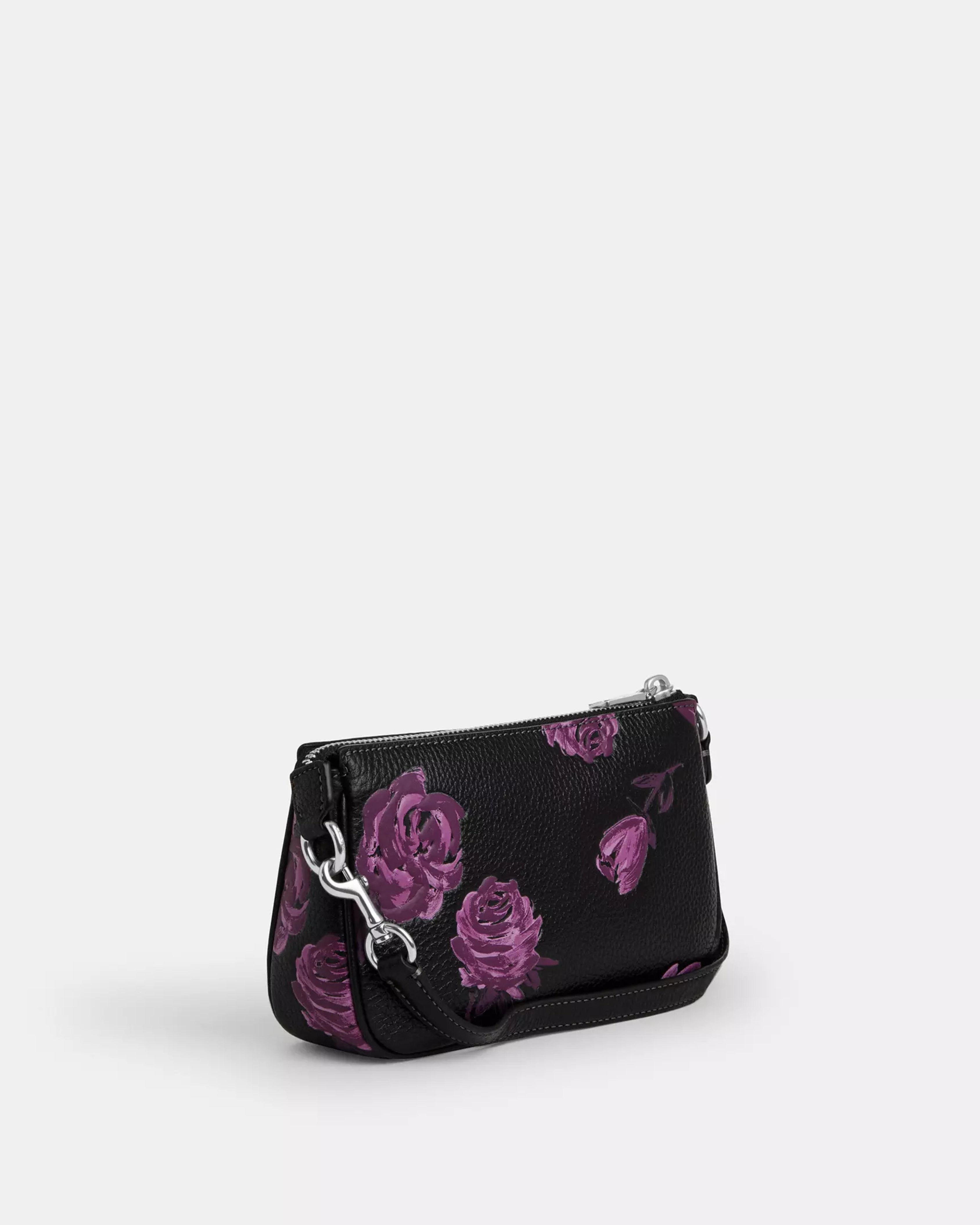 Coach Nolita 19 With Floral Print 'Pebbled Leather/Sv/Black/Purple'