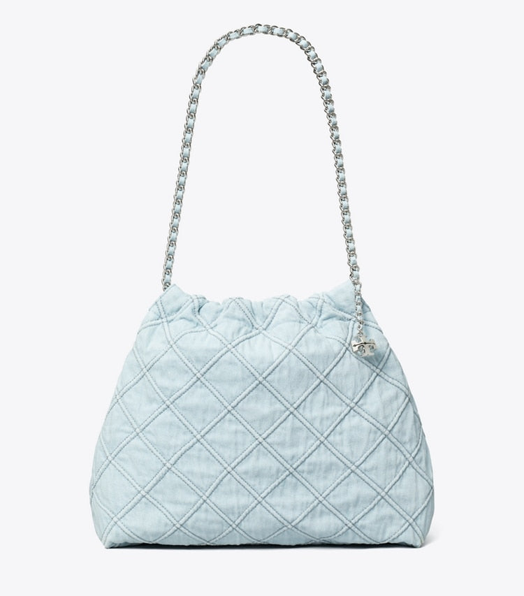 Tory Burch Fleming Soft Denim Hobo Bag Seltzer