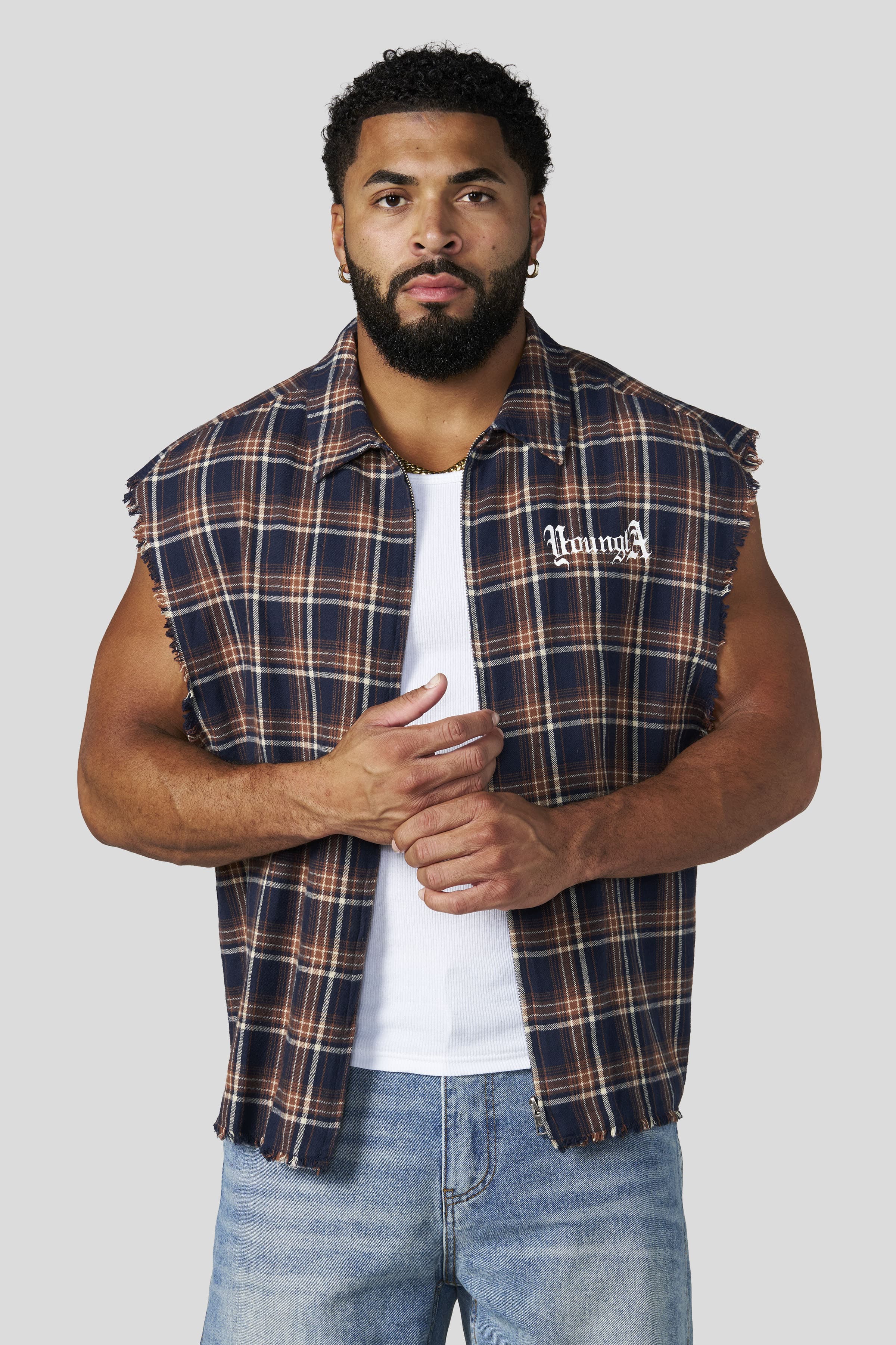 YoungLA 3091 - Cut-Offs Flannels 'Navy Brown'