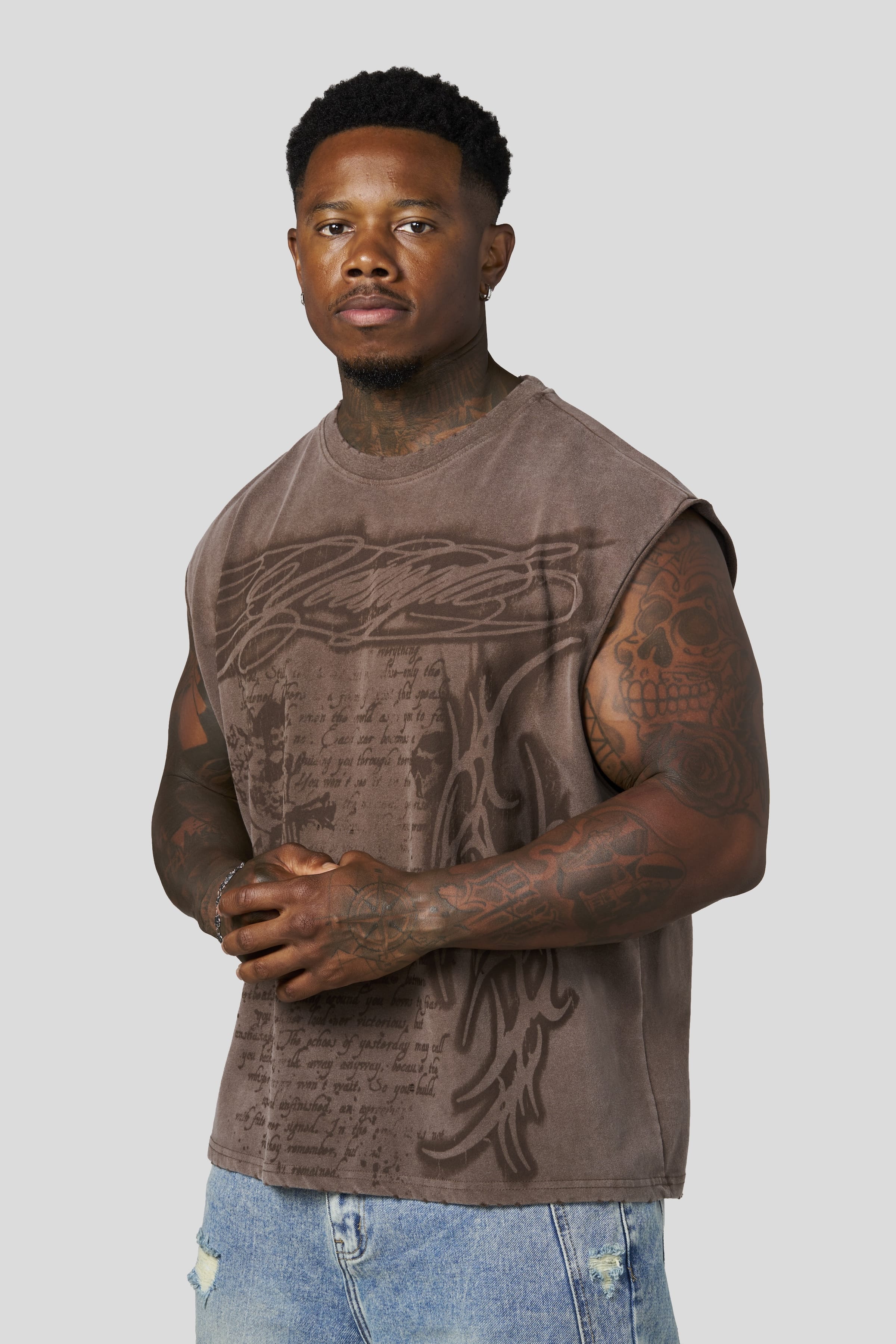 YoungLA 3095 - Sacred Sigil Cut-Offs 'Brown Wash'