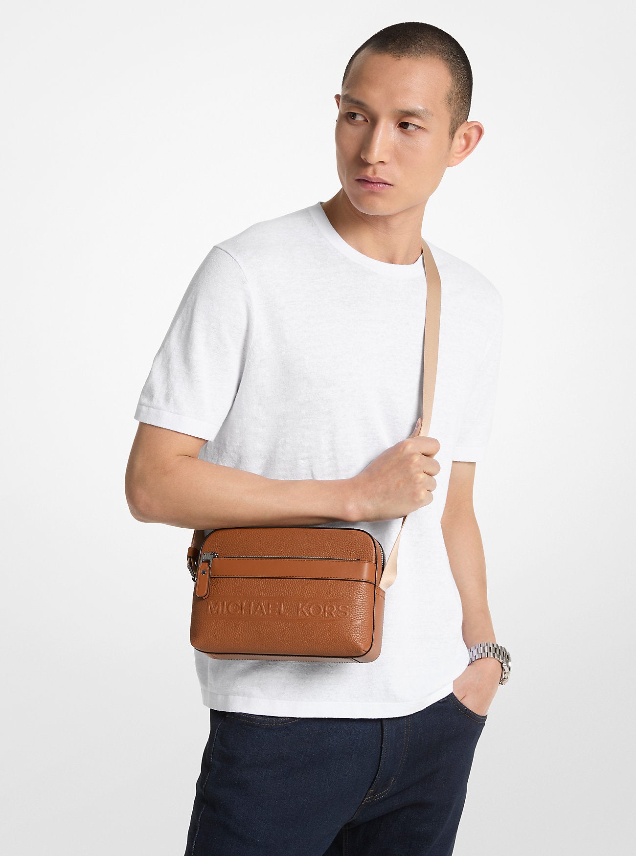 Hudson Pebbled Leather Utility Crossbody Bag LUGGAGE