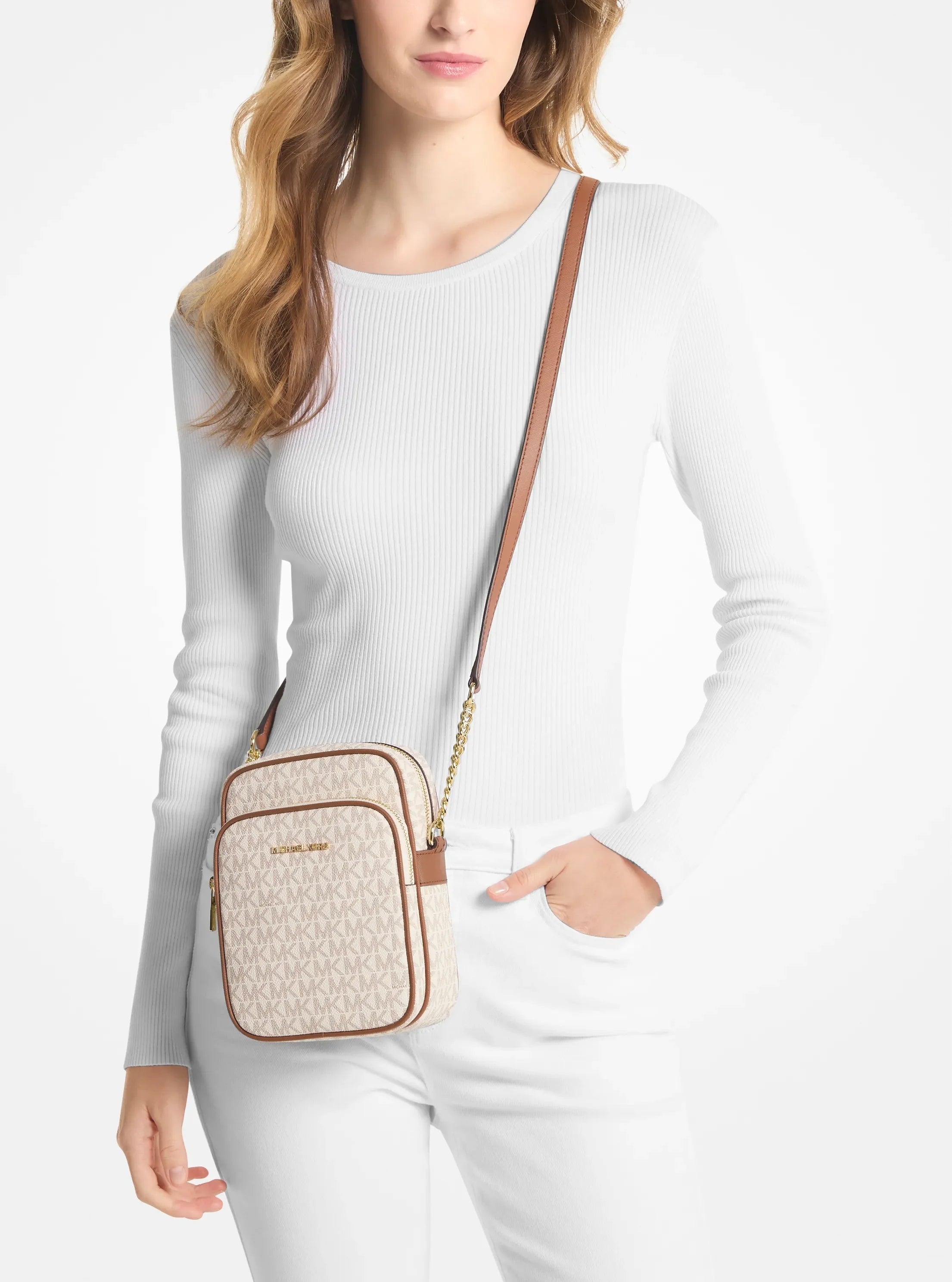 Michael Kors Jet Set Travel Medium Logo Crossbody Bag 'Vanilla'