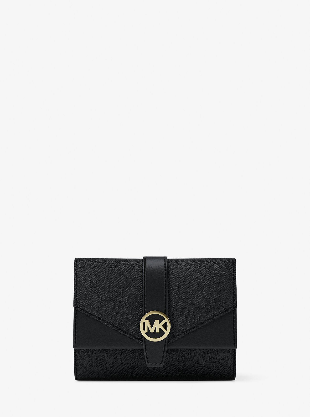 Greenwich Medium Saffiano Leather Trifold Wallet BLACK