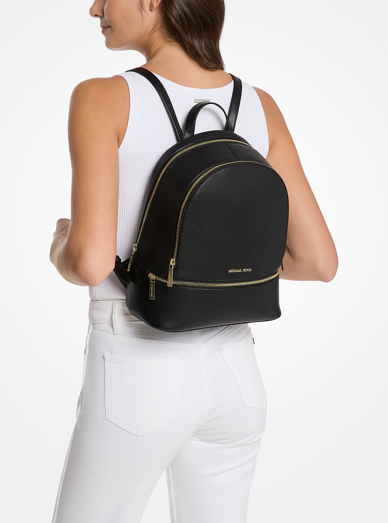 Rhea Medium Pebbled Leather Backpack BLACK