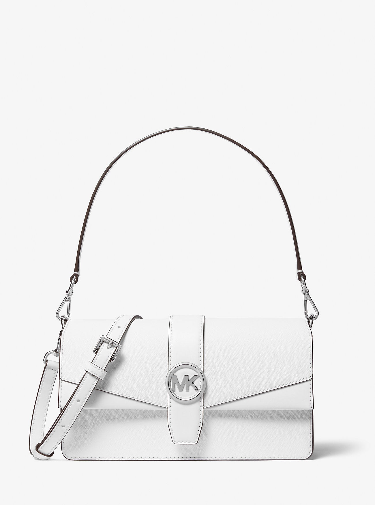 Greenwich Medium Saffiano Leather Convertible Shoulder Bag OPTIC WHITE