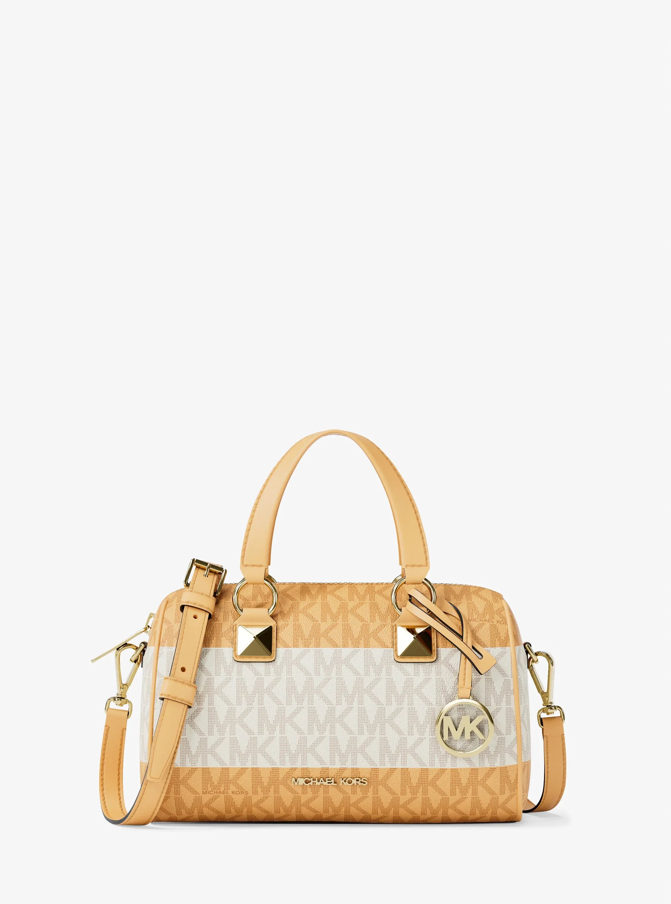Michael Kors Grayson Small Striped Signature Logo Duffel Crossbody Bag 'Honeywheat'