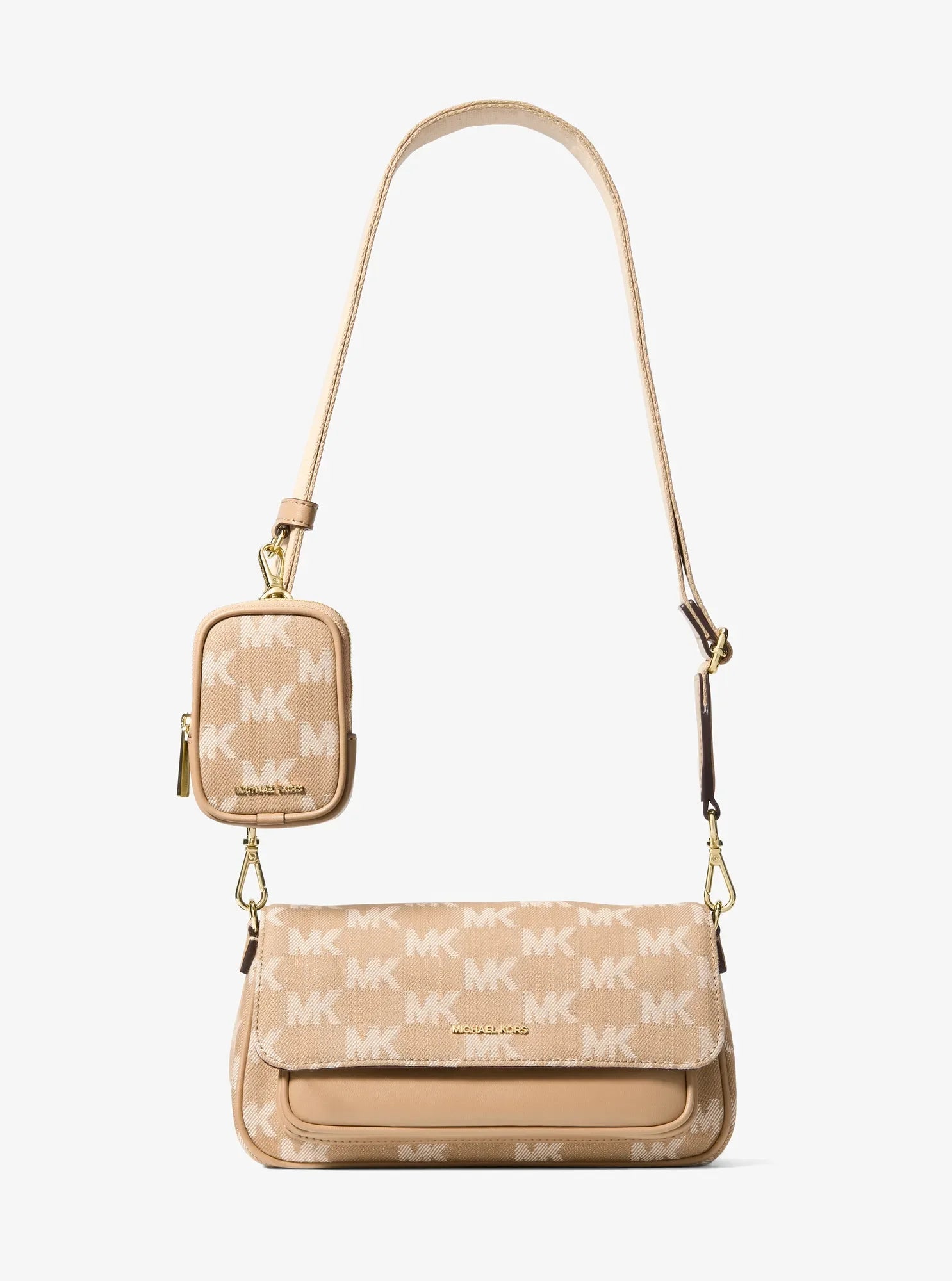 Michael Kors Jet Set Travel Small Logo Jacquard Denim Crossbody Bag With Pouch 'Camel'