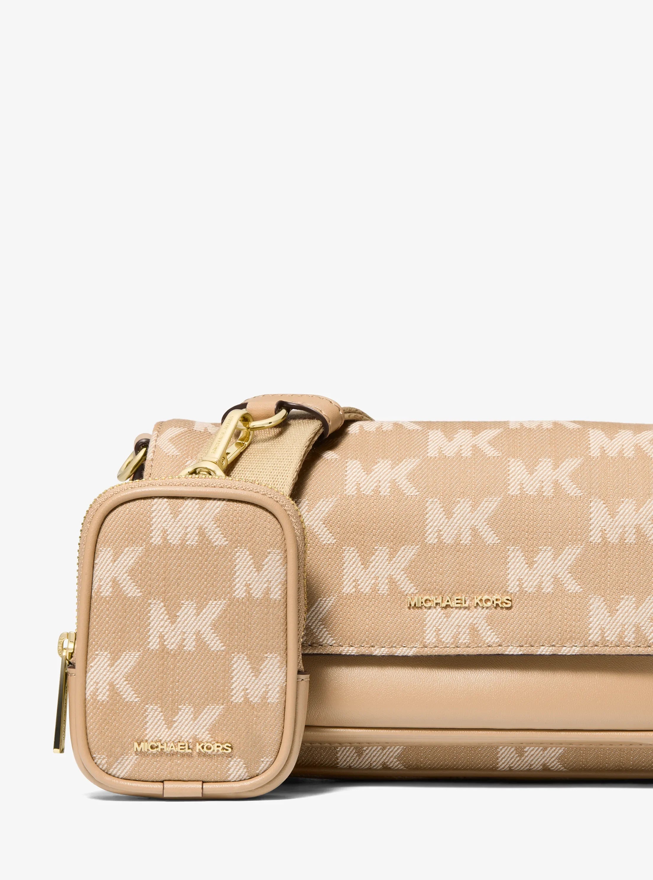 Michael Kors Jet Set Travel Small Logo Jacquard Denim Crossbody Bag With Pouch 'Camel'