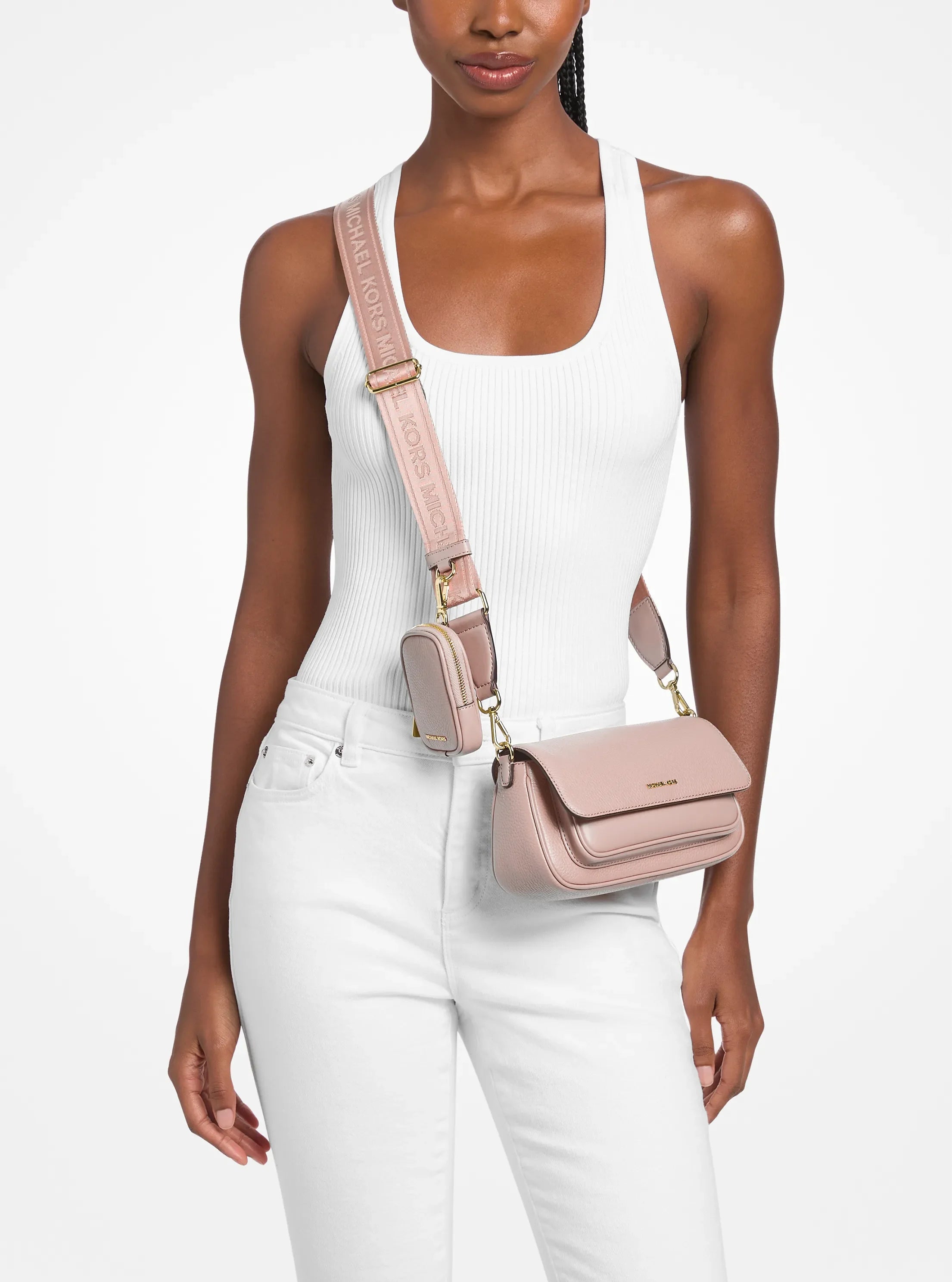 Michael Kors Jet Set Travel Small Pebbled Leather Crossbody Bag With Pouch 'Powder Blush'