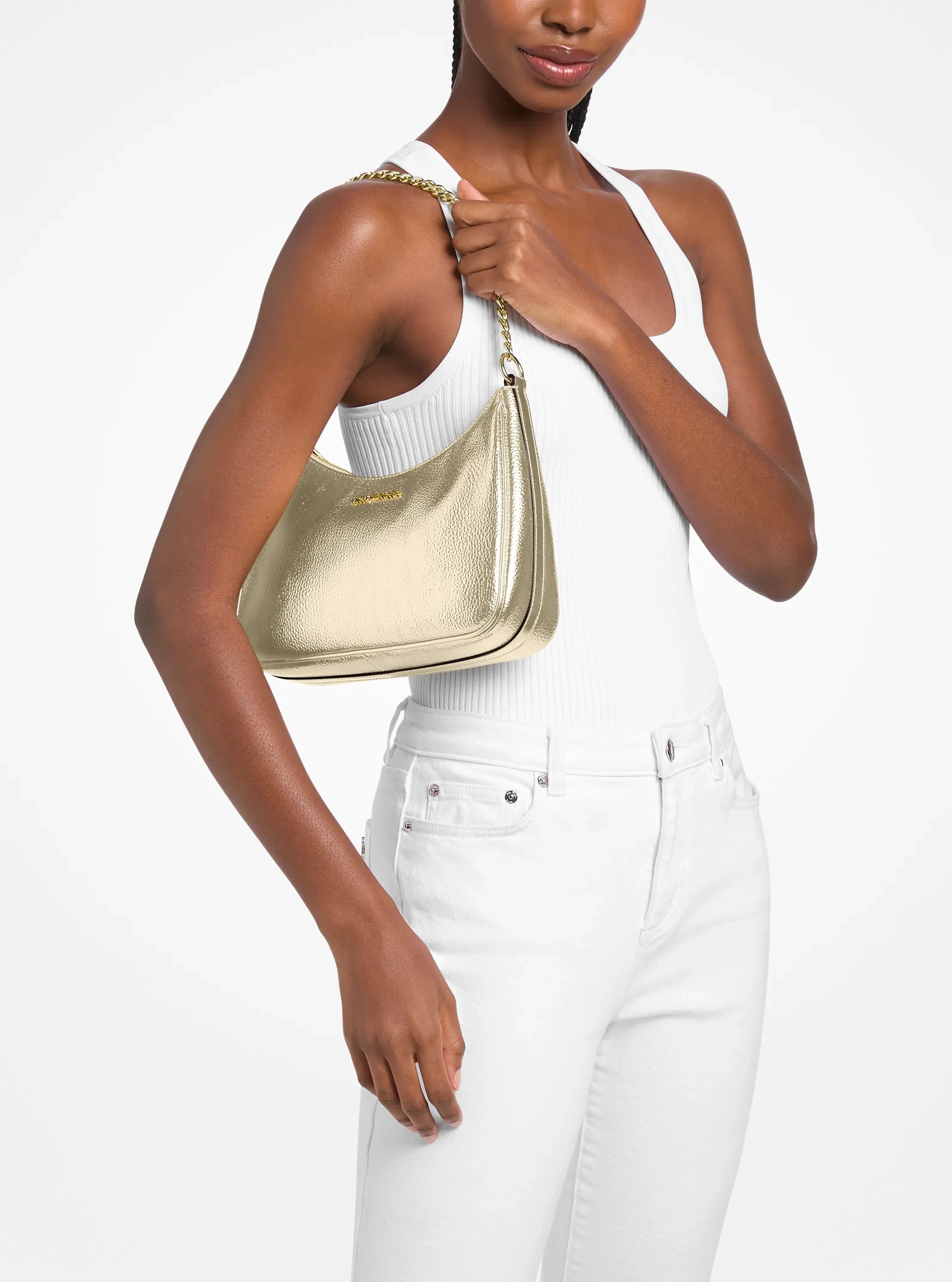 Michael Kors Jet Set Travel Large Metallic Convertible Crossbody Bag 'Pale Gold'