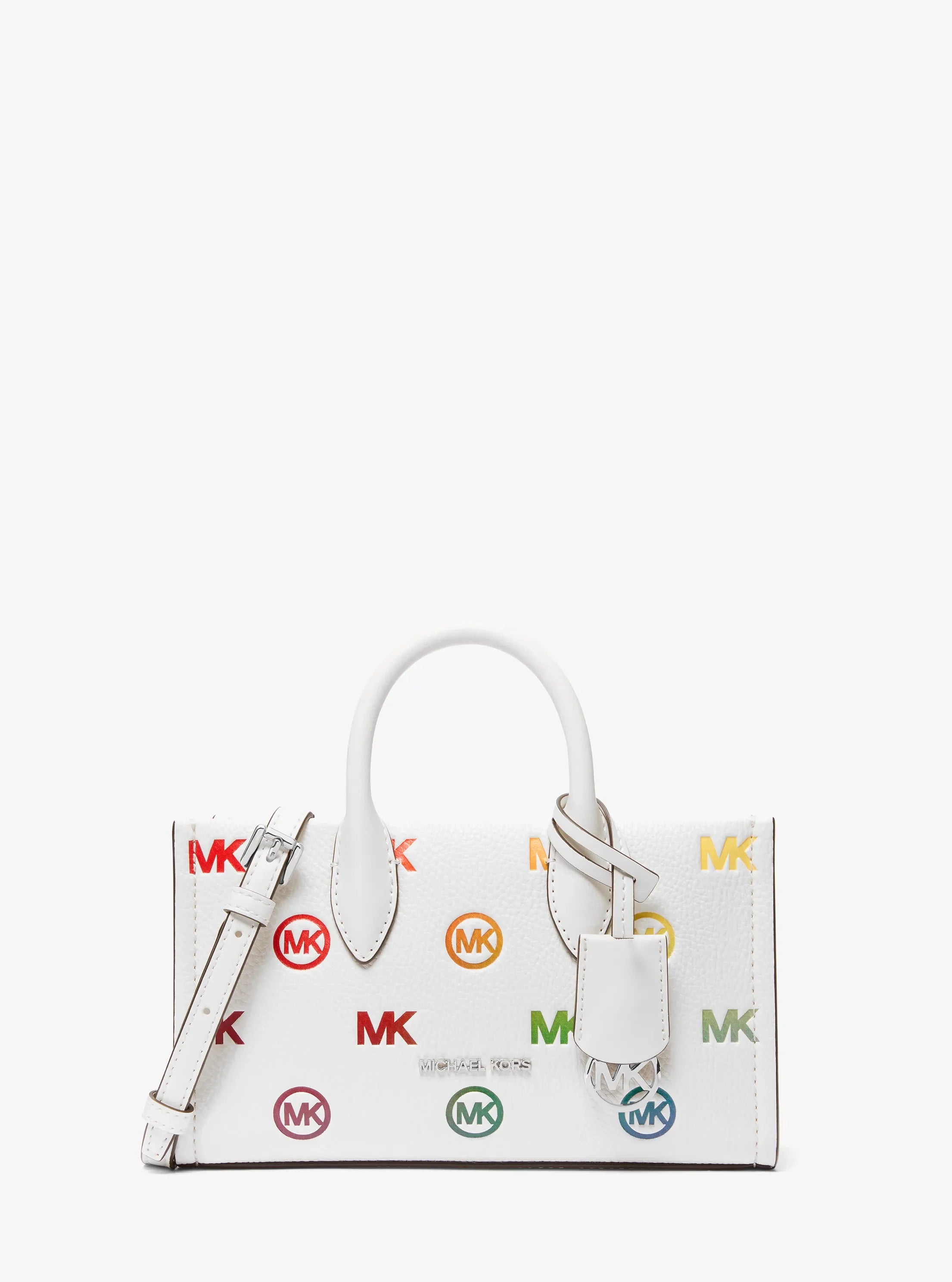 Michael Kors Mirella Small Rainbow Logo Embossed Convertible Crossbody Bag 'Optic White'