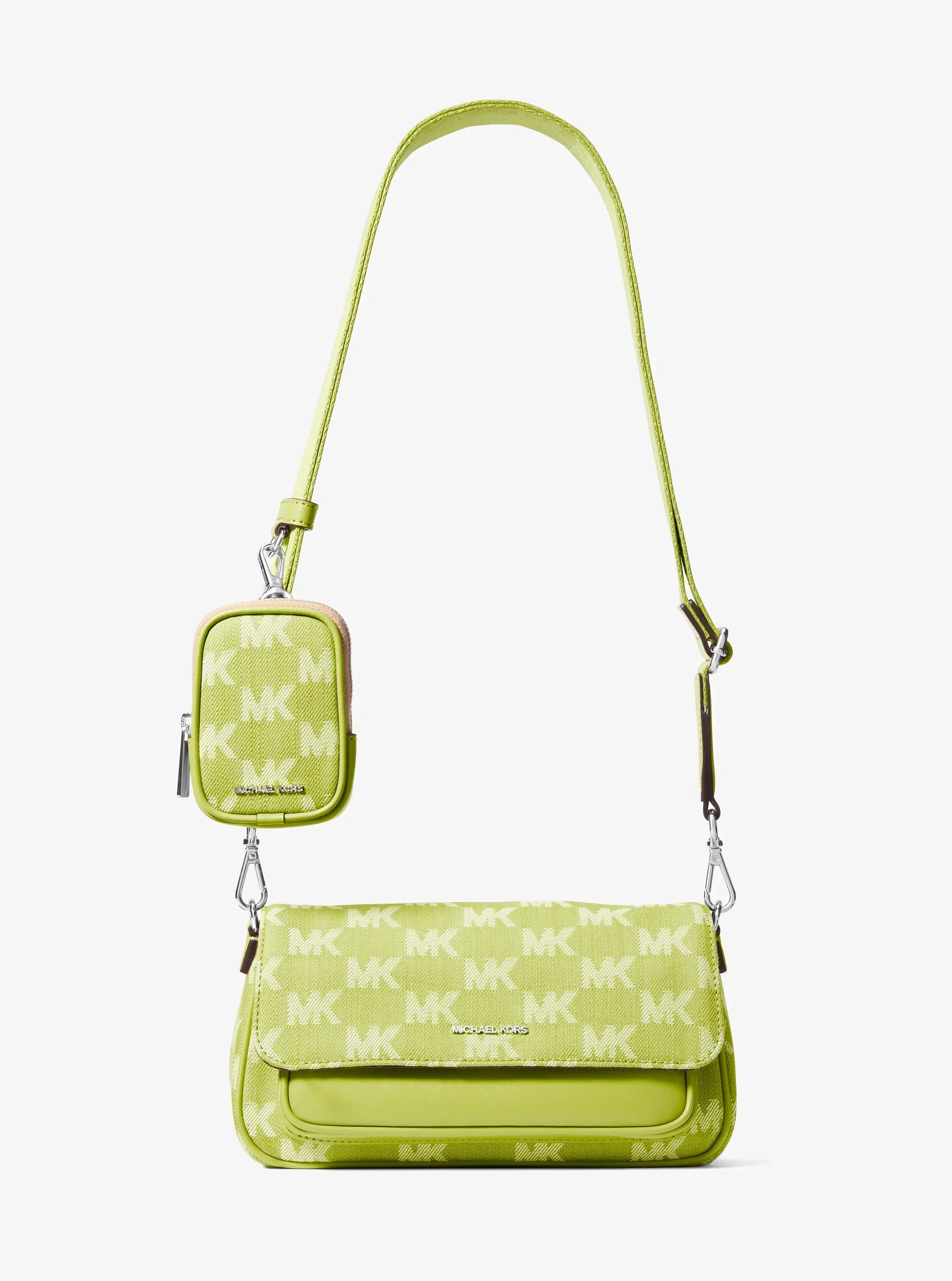Michael Kors Jet Set Travel Small Logo Jacquard Denim Crossbody Bag With Pouch 'Lime'