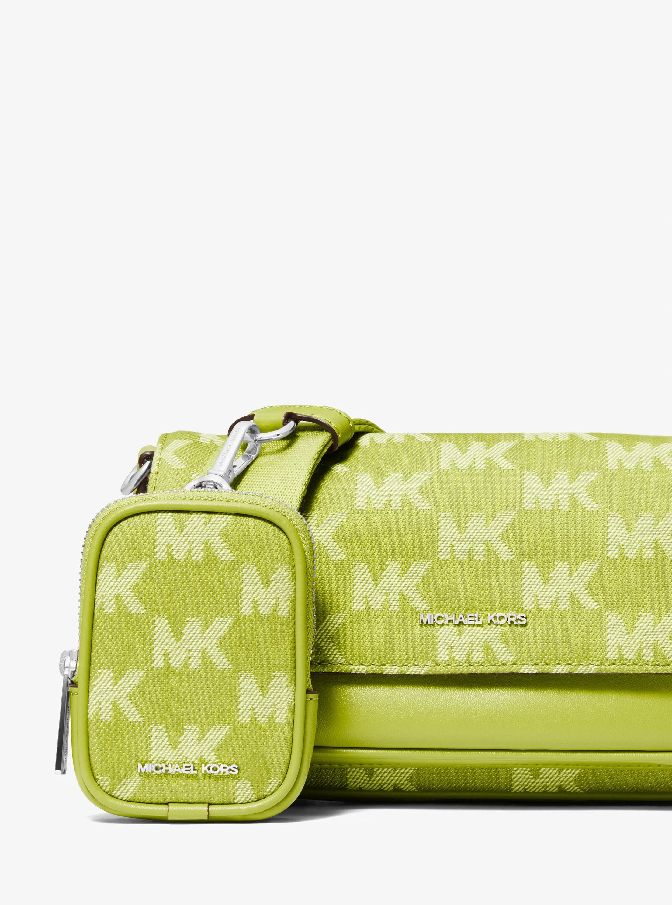 Michael Kors Jet Set Travel Small Logo Jacquard Denim Crossbody Bag With Pouch 'Lime'