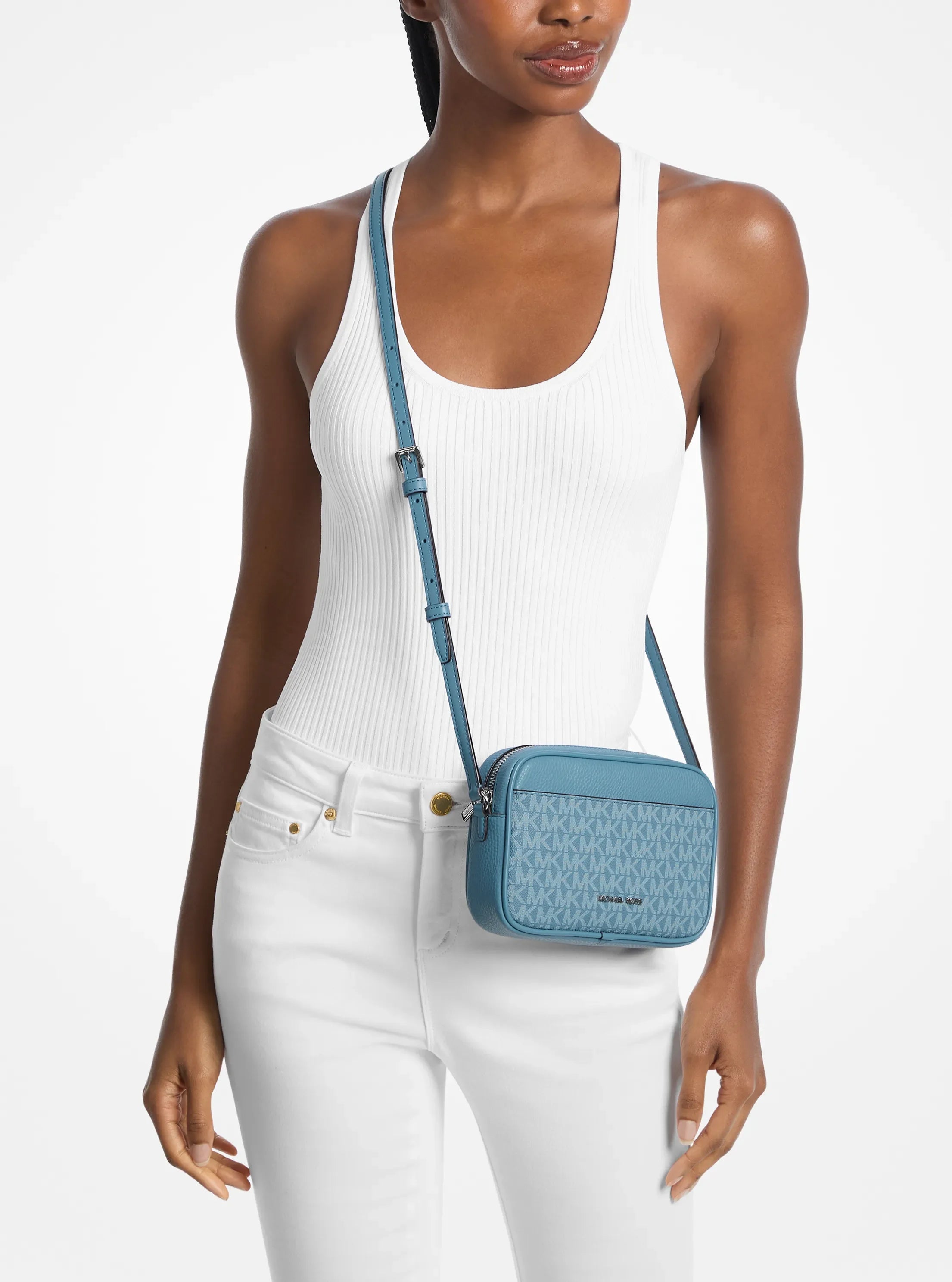 Michael Kors Jet Set Travel Small Signature Logo Camera Crossbody Bag 'Denim'