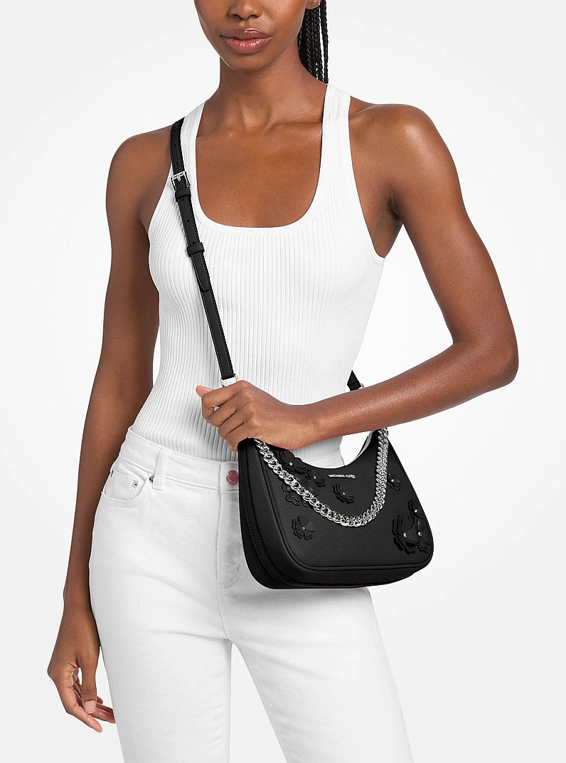 Michael Kors Jet Set Travel Large Floral Embellished Convertible Crossbody Bag 'Black'