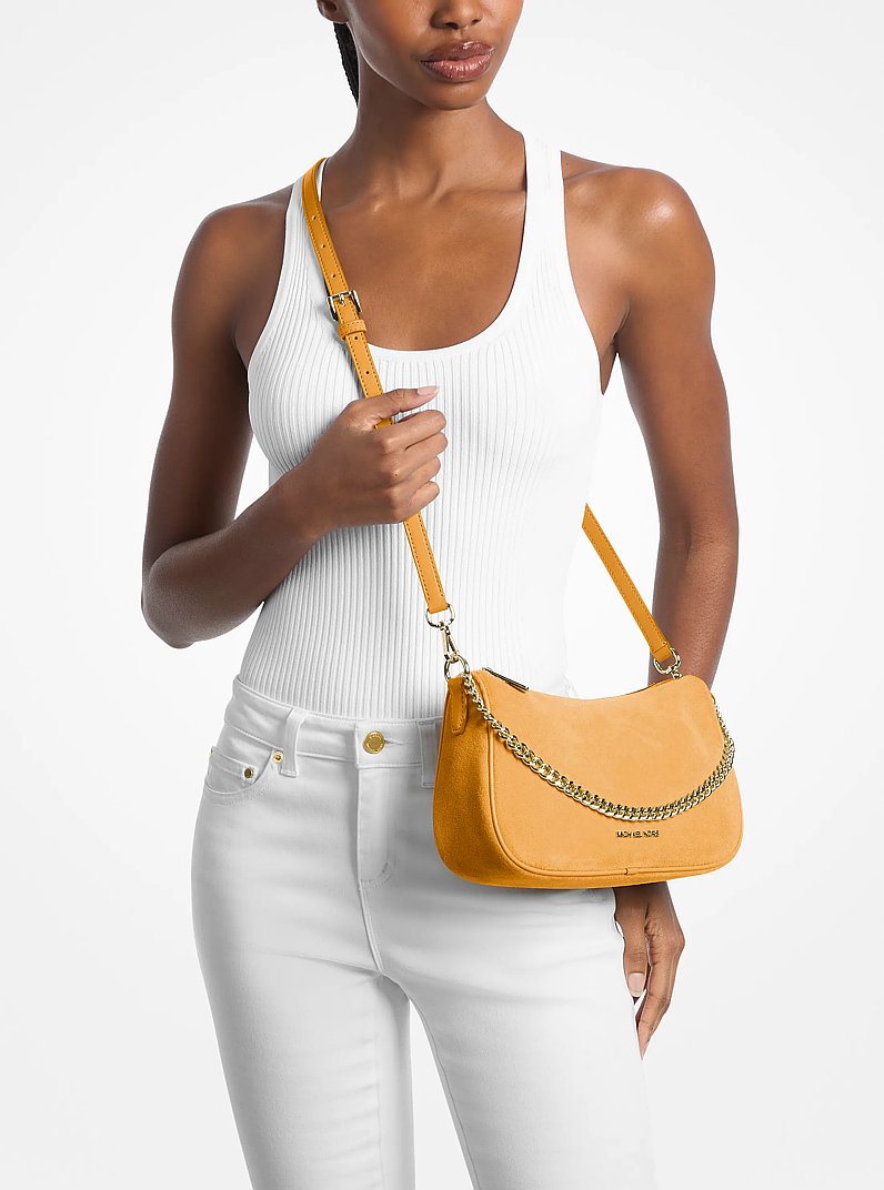 Michael Kors Carmela Medium Suede Convertible Crossbody Bag 'Honeywheat'
