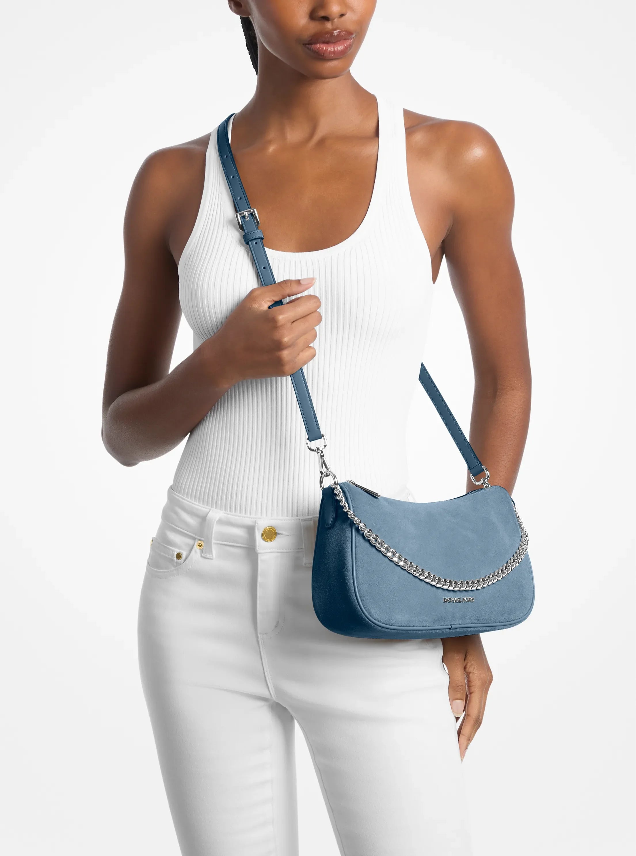 Michael Kors Carmela Medium Suede Convertible Crossbody Bag 'Denim'
