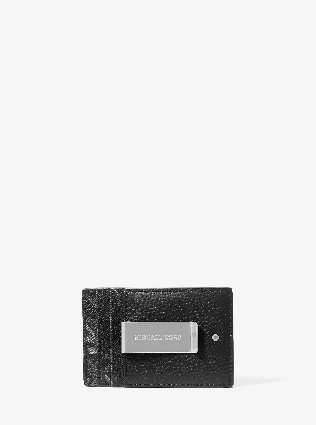 Hudson Pebbled Leather and Signature Logo Money Clip Card Case BLACK