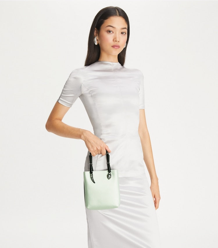 Tory Burch Mini Satin Snake Handle Tote Mint
