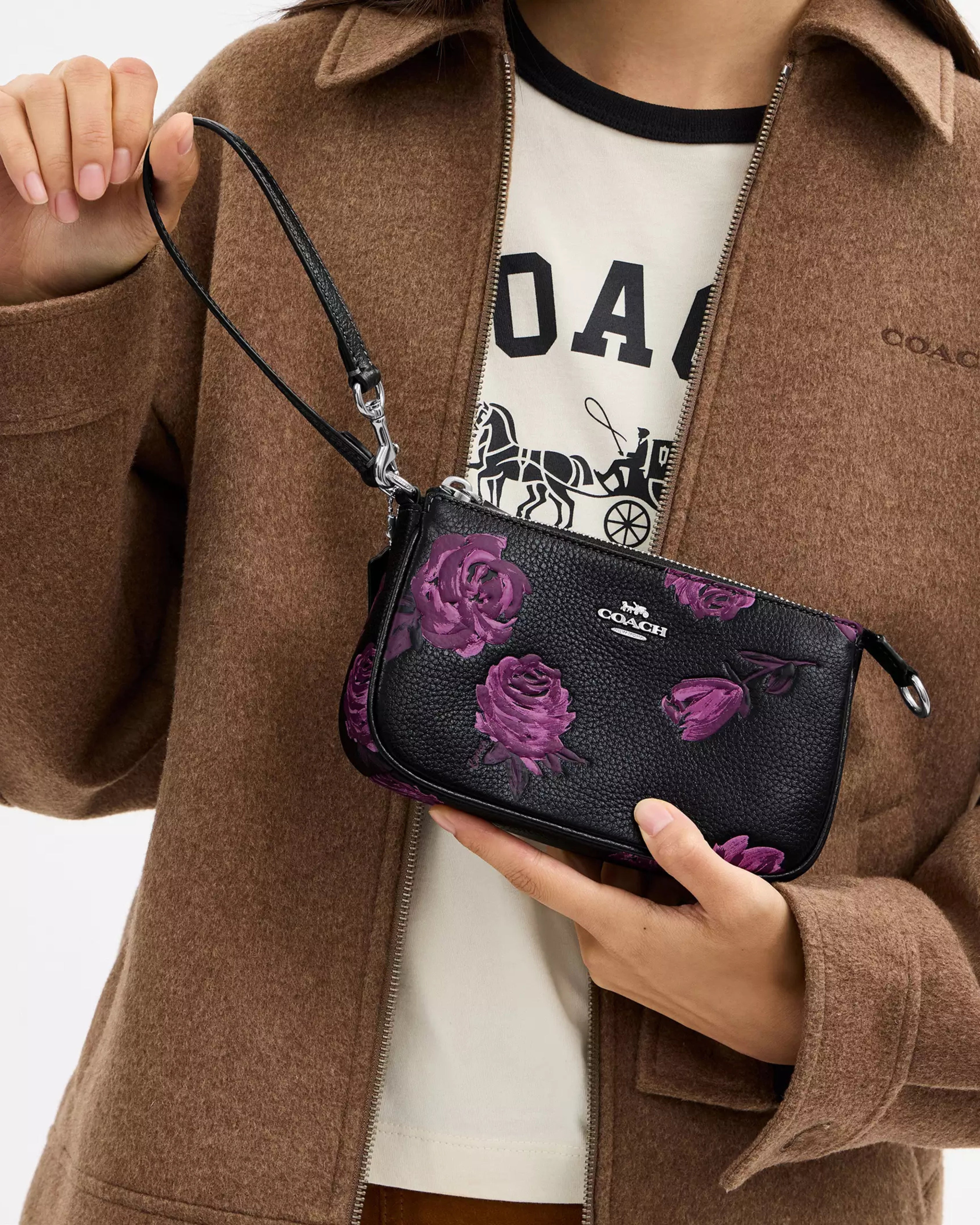 Coach Nolita 19 With Floral Print 'Pebbled Leather/Sv/Black/Purple'