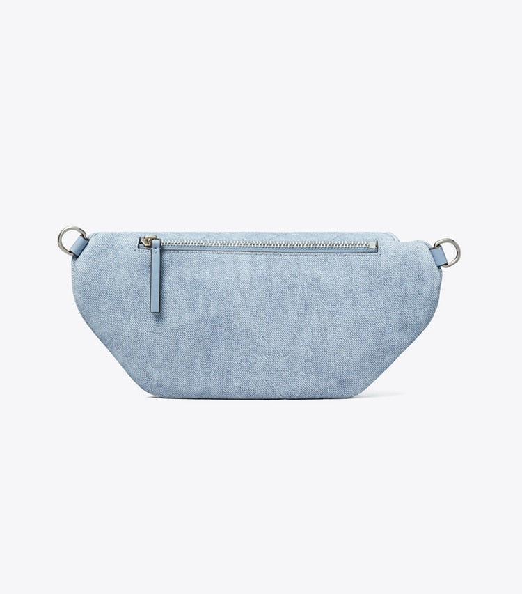 Tory Burch Fleming Soft Denim-Print Suede Belt Bag Denim
