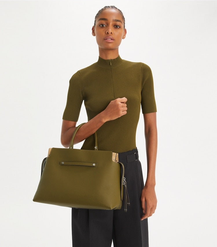 Tory Burch Large Mercer Pebbled Satchel Leccio