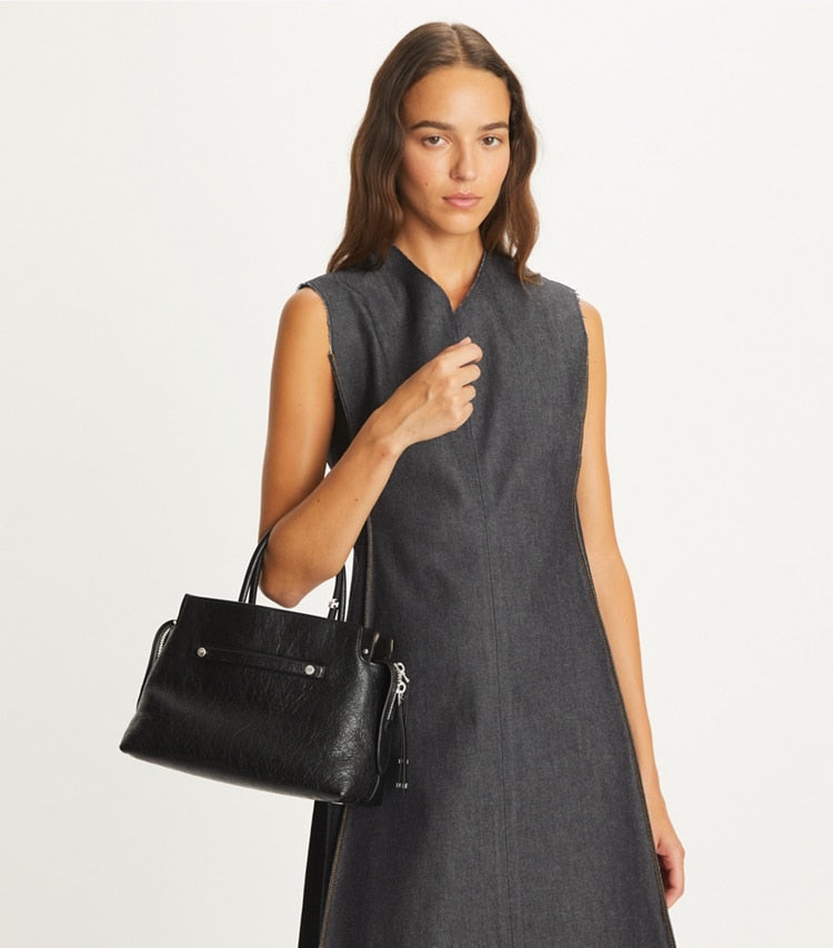 Tory Burch Mercer Distressed Satchel Black