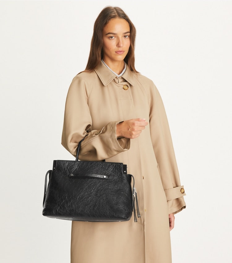 Tory Burch Large Mercer Distressed Satchel Black