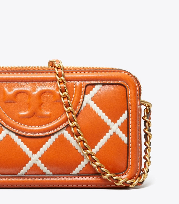 Tory Burch Fleming Pop Quilt Double-Zip Mini Bag SPRING SPICE