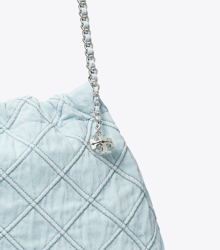 Tory Burch Fleming Soft Denim Hobo Bag Seltzer