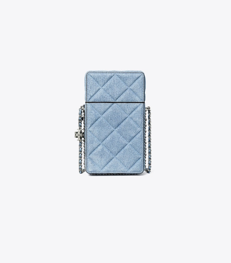 Tory Burch Fleming Denim-Print Suede Phone Crossbody Denim