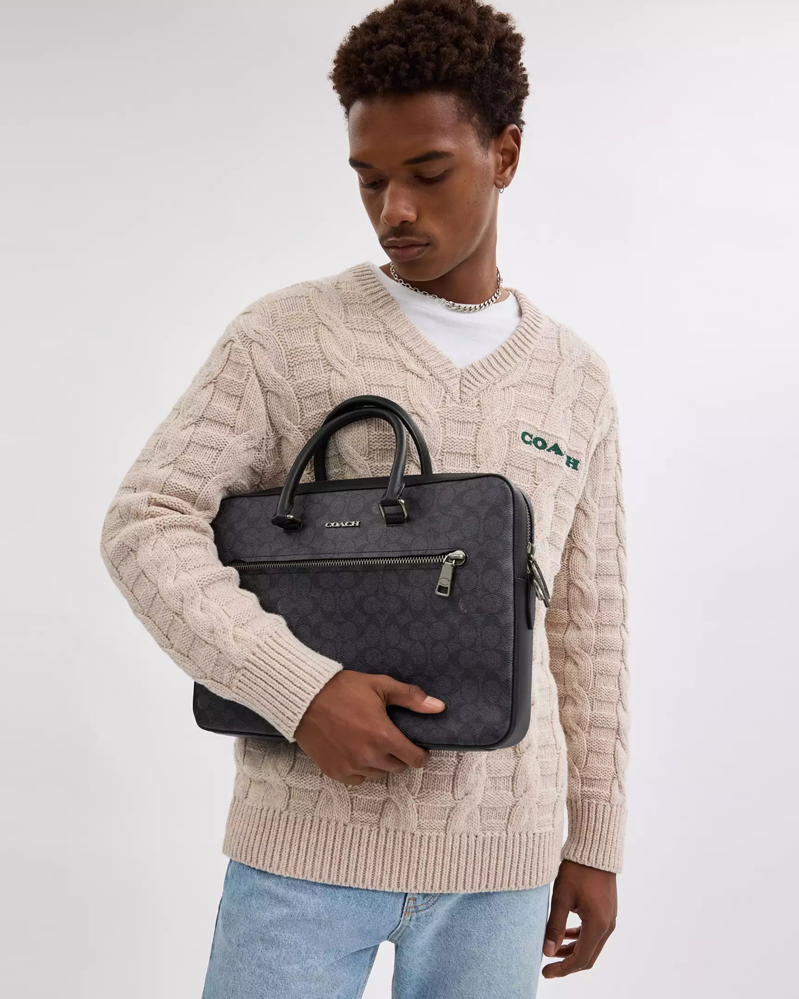 Coach Ethan Slim Brief In Signature Canvas 'Gunmetal Charcoal Black'