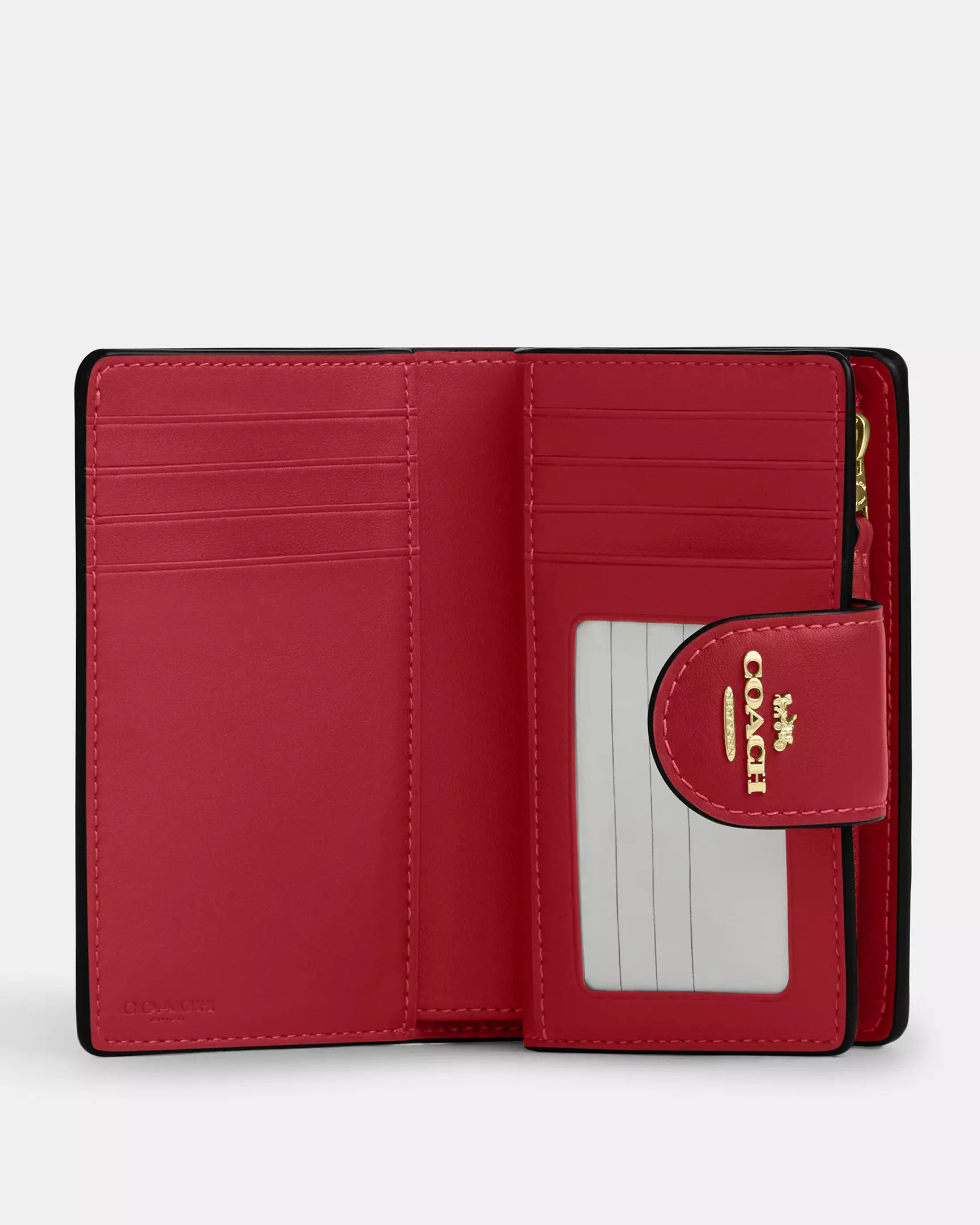 Coach Medium Corner Zip Wallet In Signature Canvas 'Gold Walnut True Red'