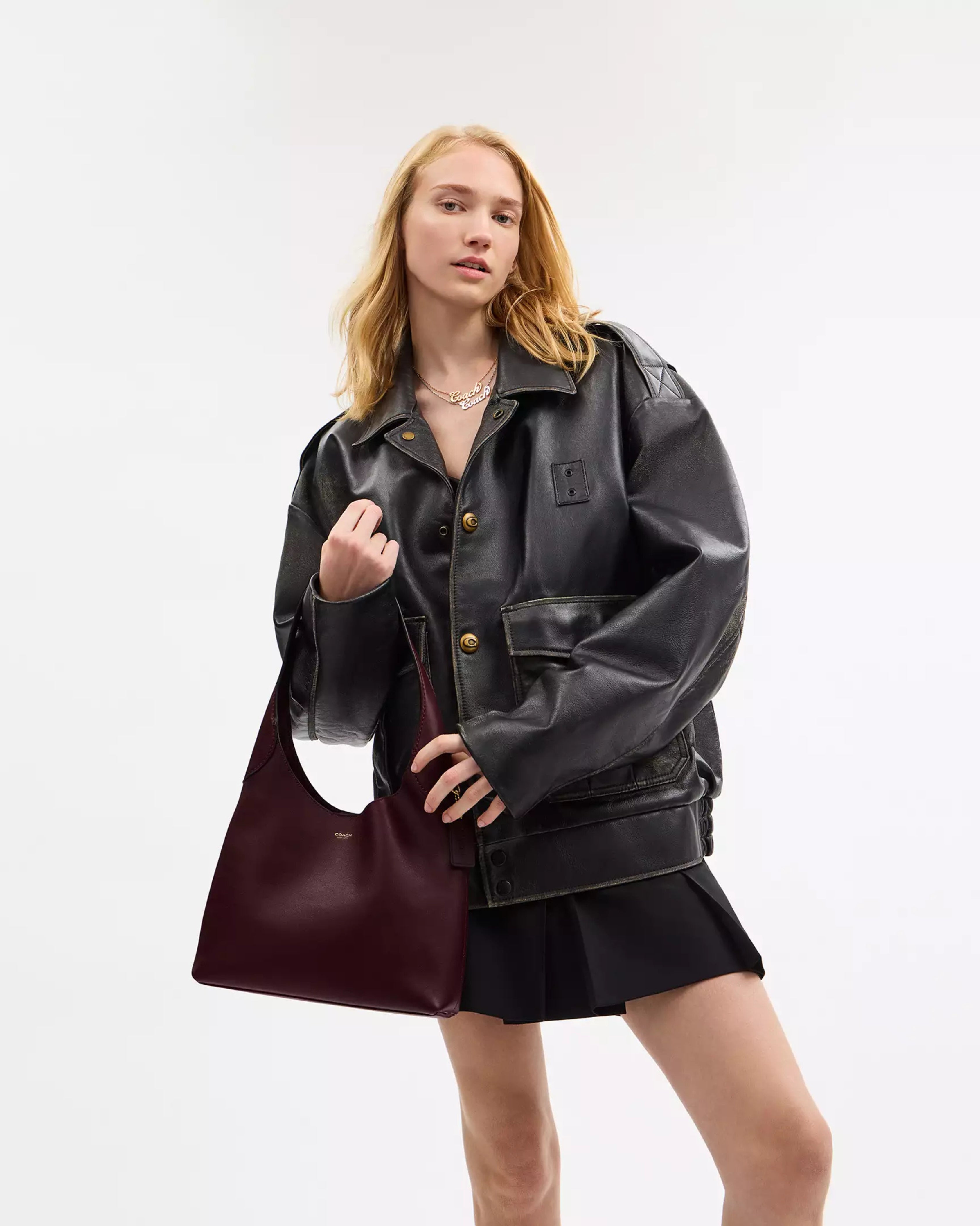 Coach Brooklyn Shoulder Bag 28 'Natural Grain Leather Brass Dark Merlot'