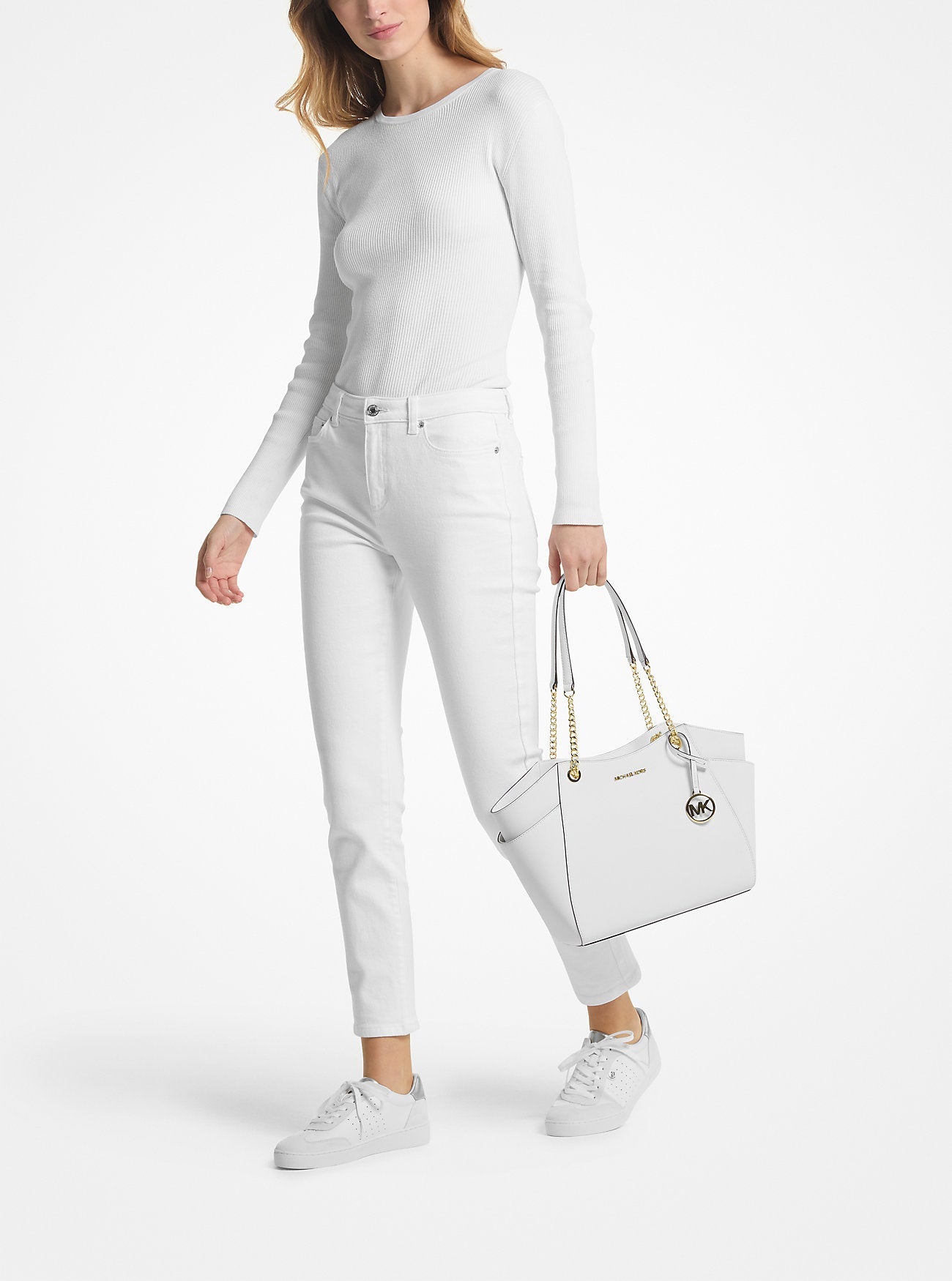 Michael Kors Jet Set Large Saffiano Leather Shoulder Bag Optic White