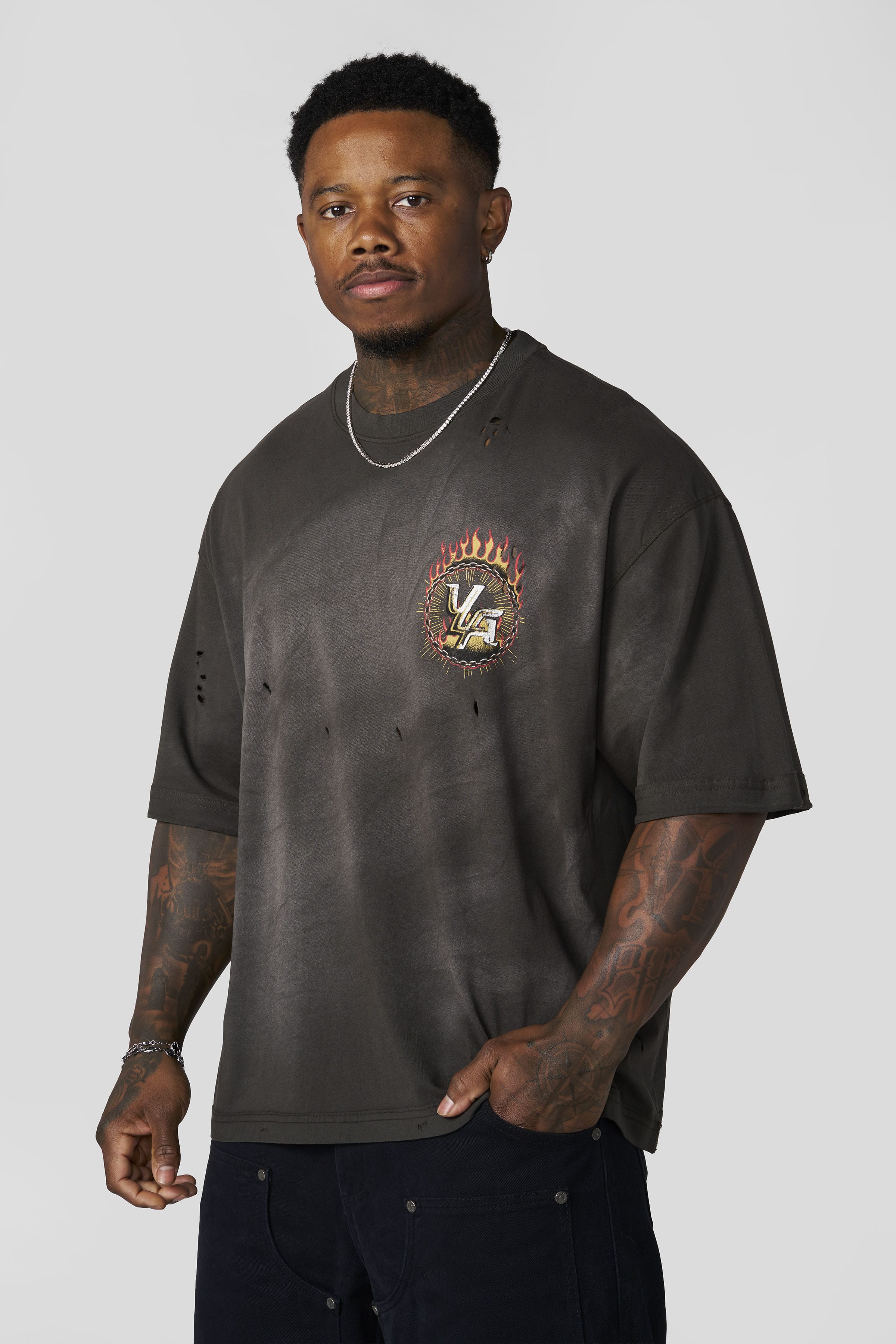 YoungLA 4008 - Ring of Fire Tees 'Brown Wash'