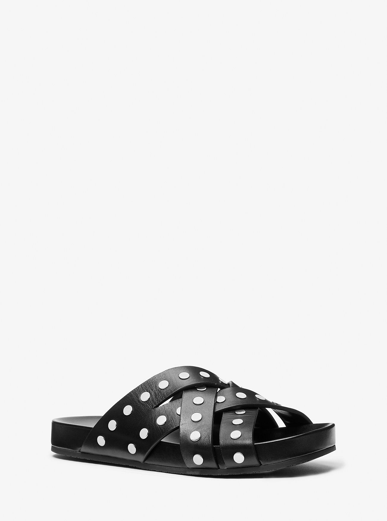 Irene Studded Leather Flat Sandal BLACK