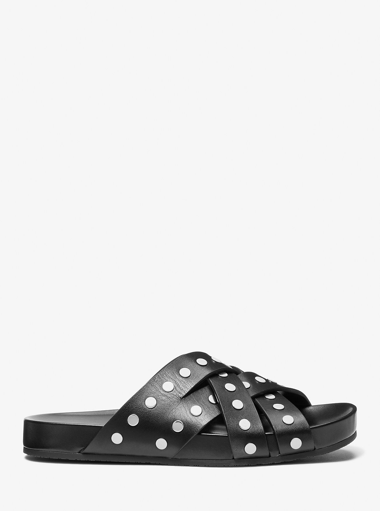 Irene Studded Leather Flat Sandal BLACK