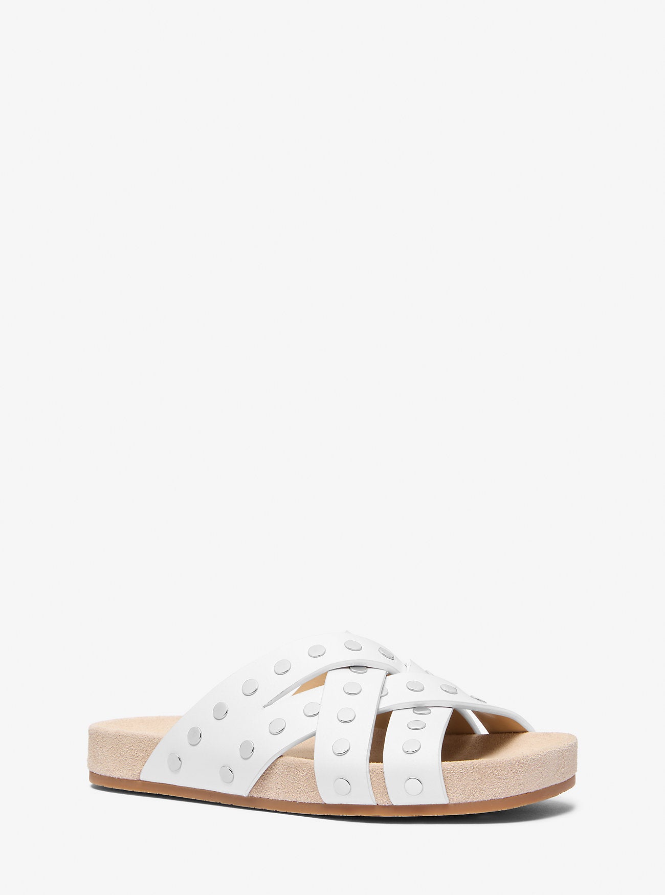 Irene Studded Leather Flat Sandal OPTIC WHITE
