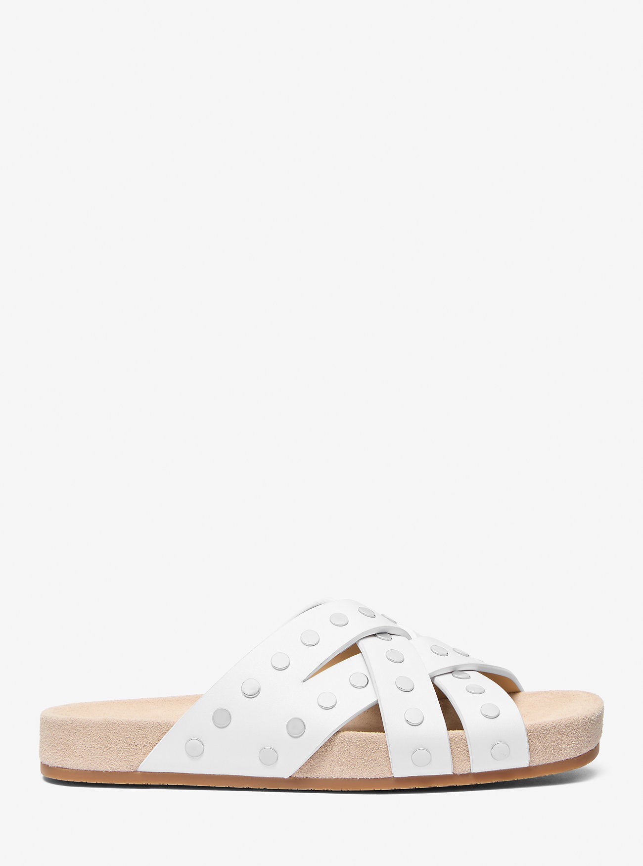 Irene Studded Leather Flat Sandal OPTIC WHITE