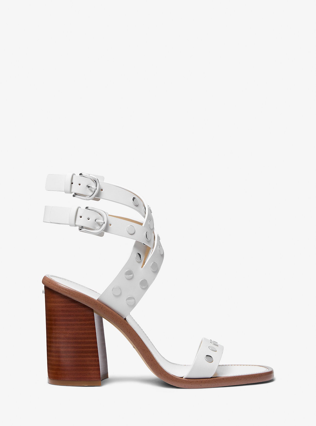 Irene Studded Leather Block Heel Sandal OPTIC WHITE