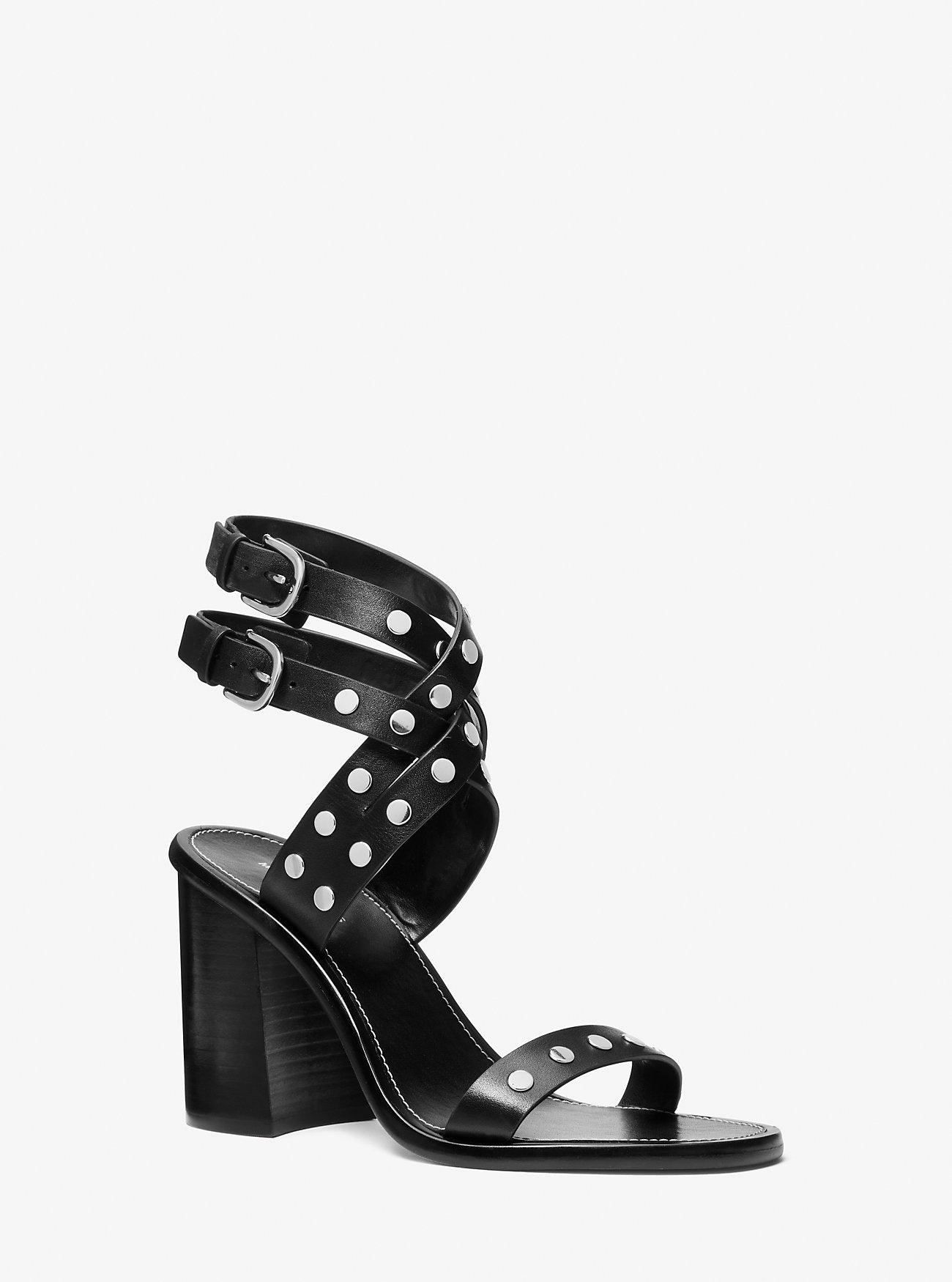 Irene Studded Leather Block Heel Sandal BLACK