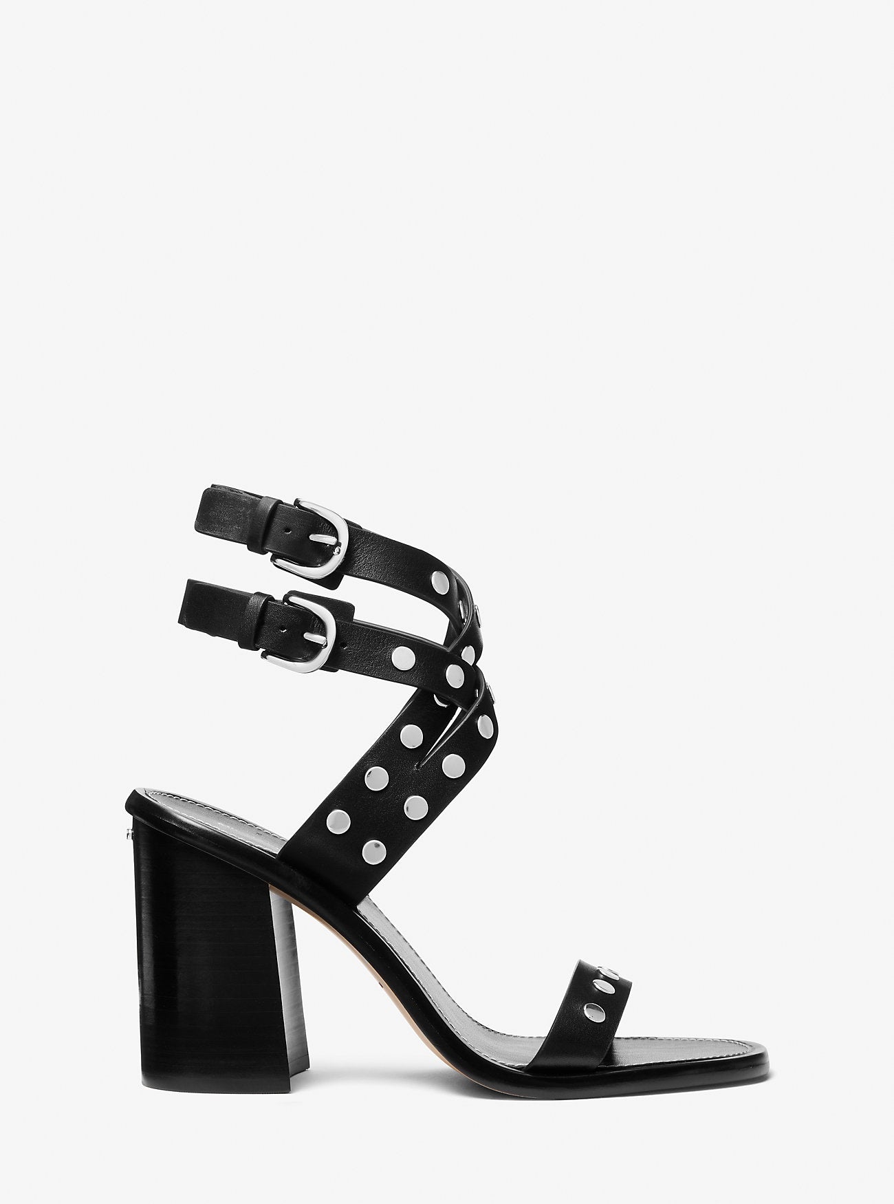 Irene Studded Leather Block Heel Sandal BLACK