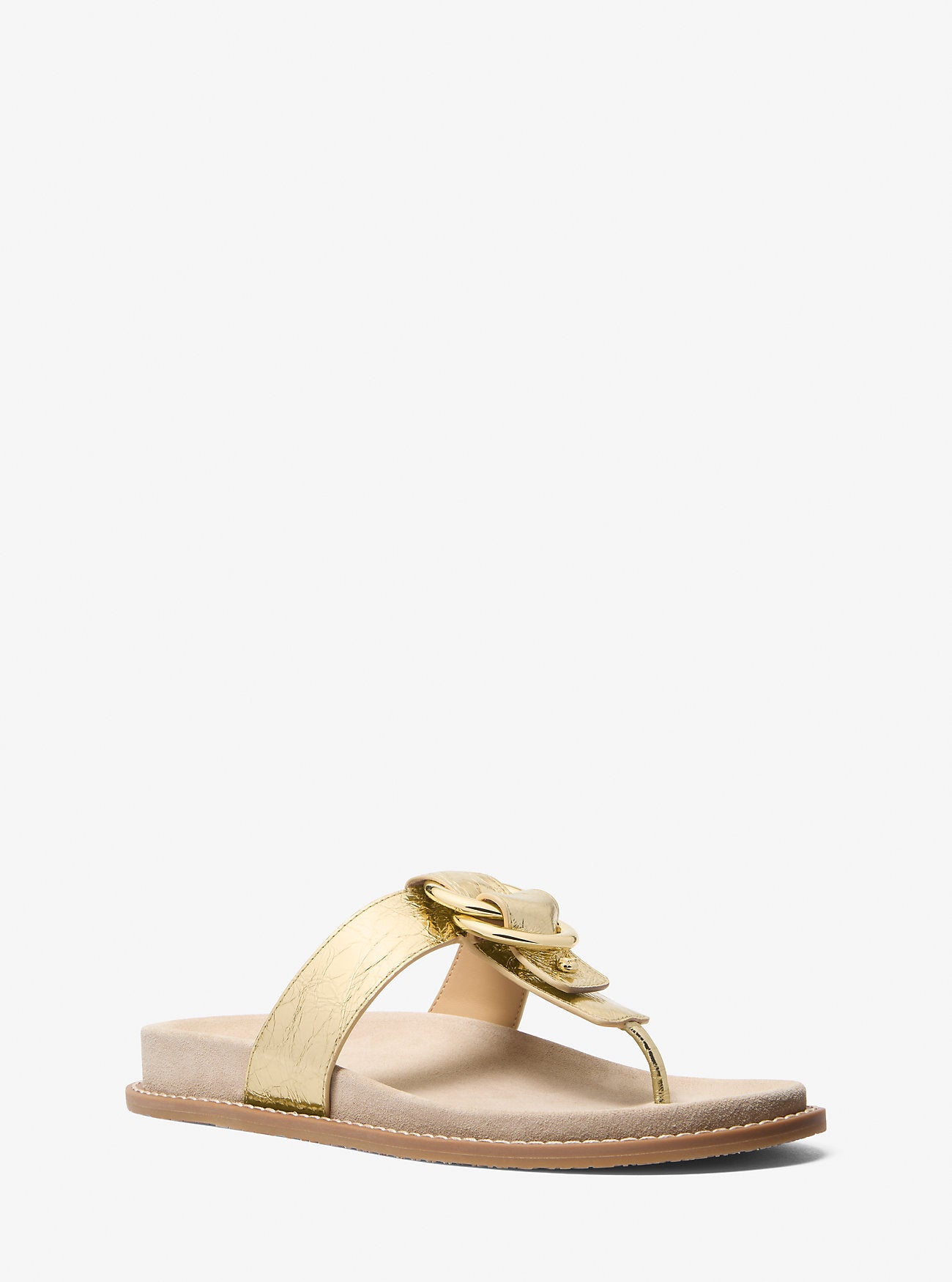 Jaden Crackled Metallic Leather Thong Sandal PALE GOLD